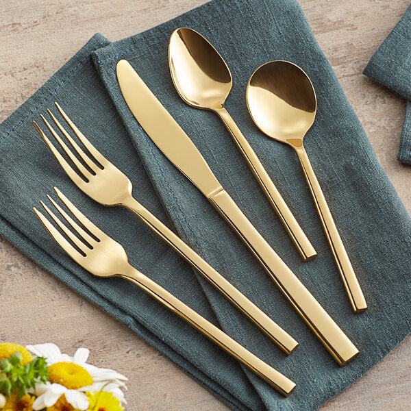 Acopa Phoenix Gold 7 3/4" 18/0 Stainless Steel Forged Dinner / Dessert Spoon - 12/Case